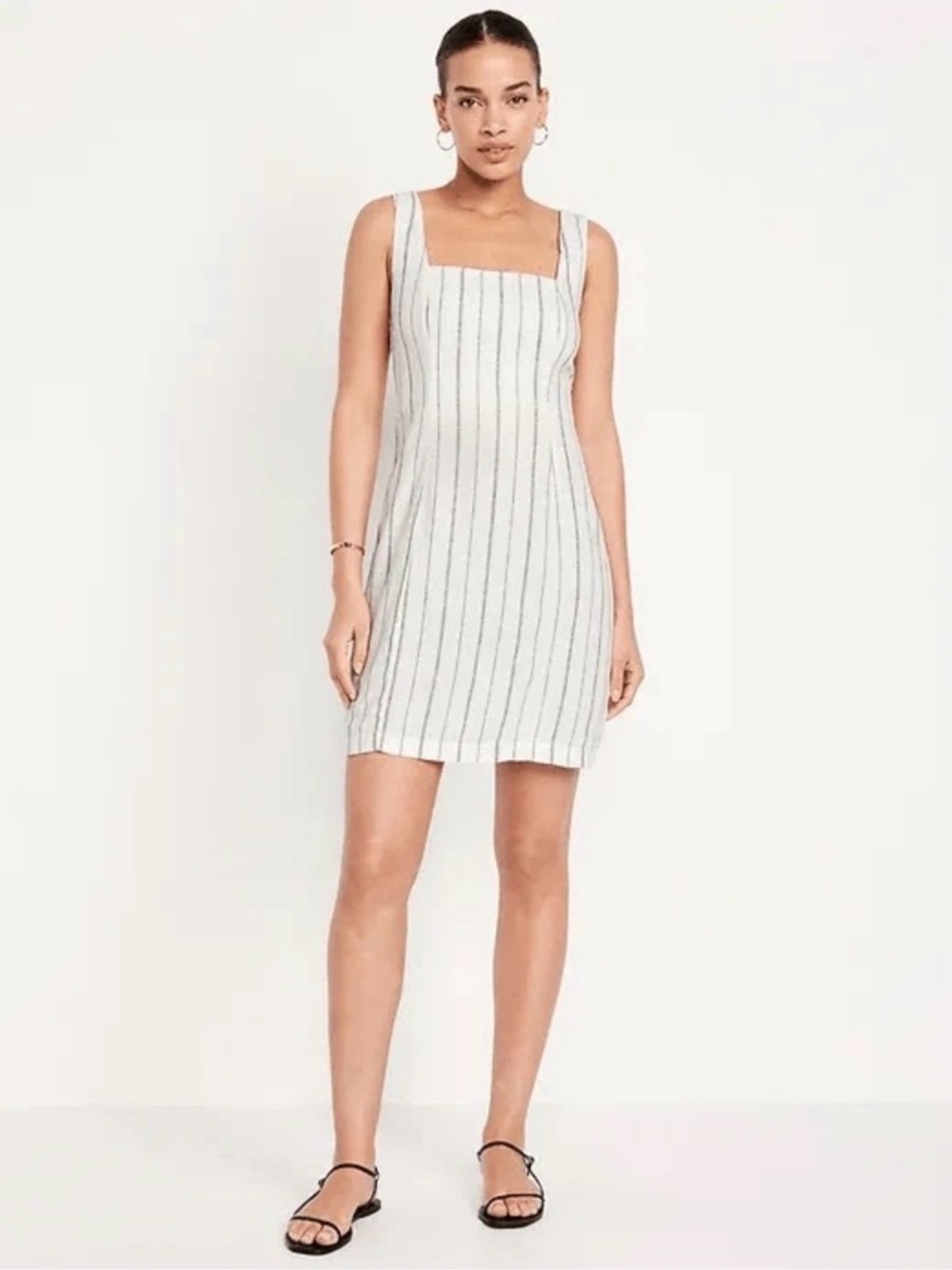 Linen Blend Striped Smocked Dress Women’s Small Cream Midi Cottagecore